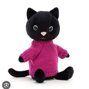 Jellycat London Fuschia Knitten Kitten Plush Black Cat Sweater Stuffed Animal 9"